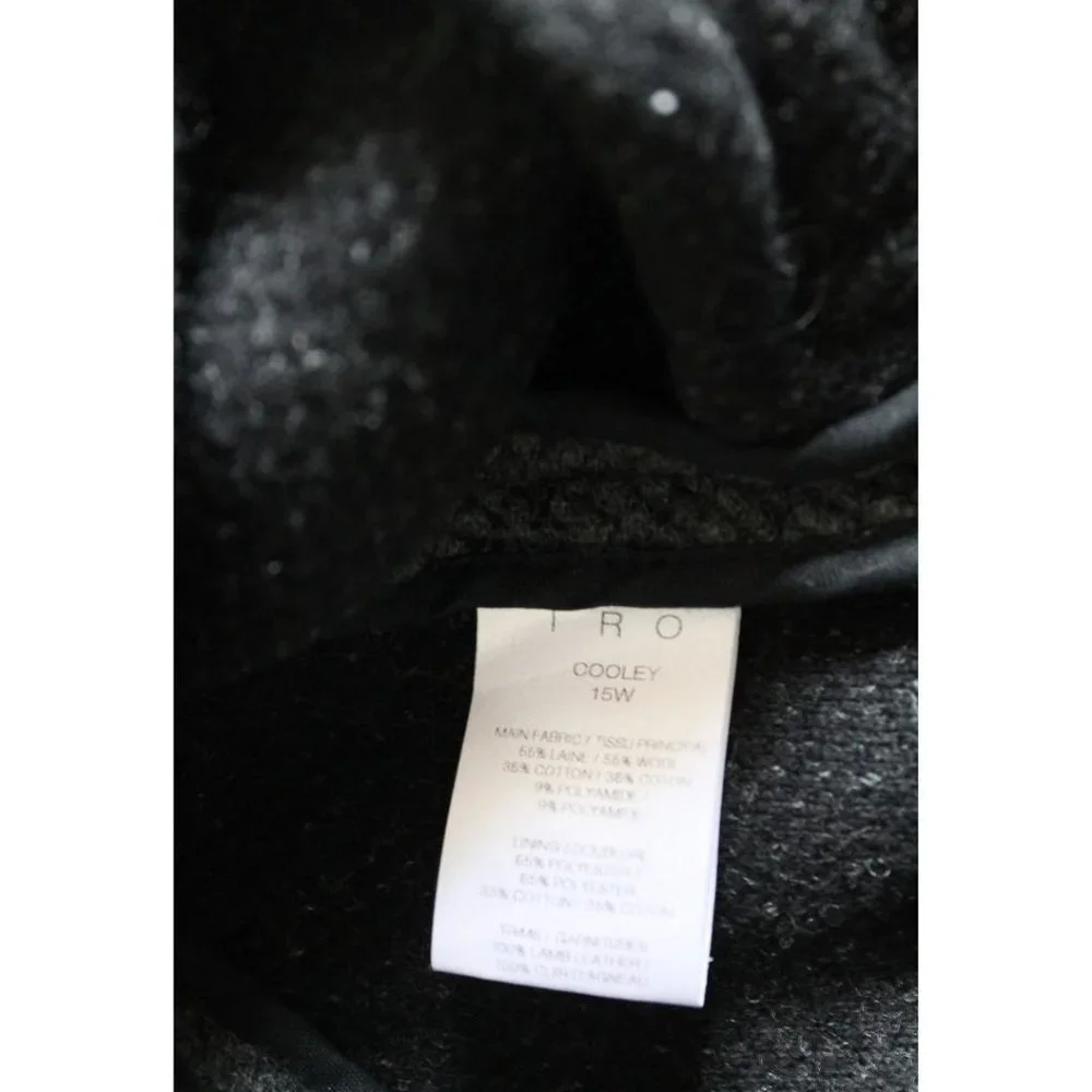 IRO Cooley Tweed Belted Jacket Grey Size 38 Medium Wool Lamb Leather Trim - Picture 7 of 8